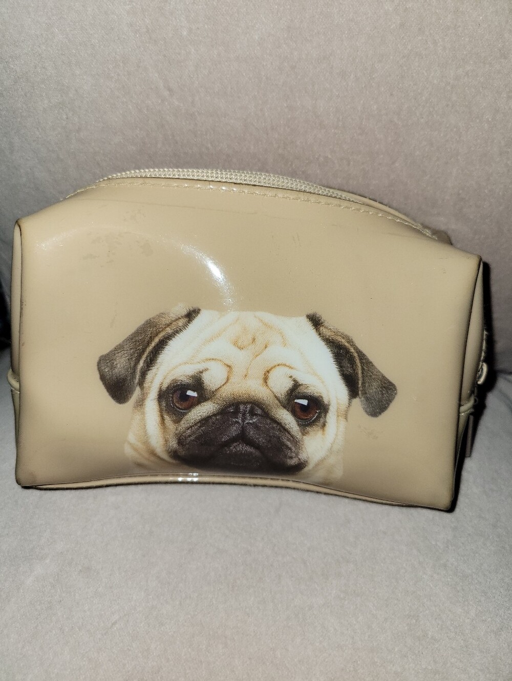 Catseye London Pug Face Beige Cosmetic Bag